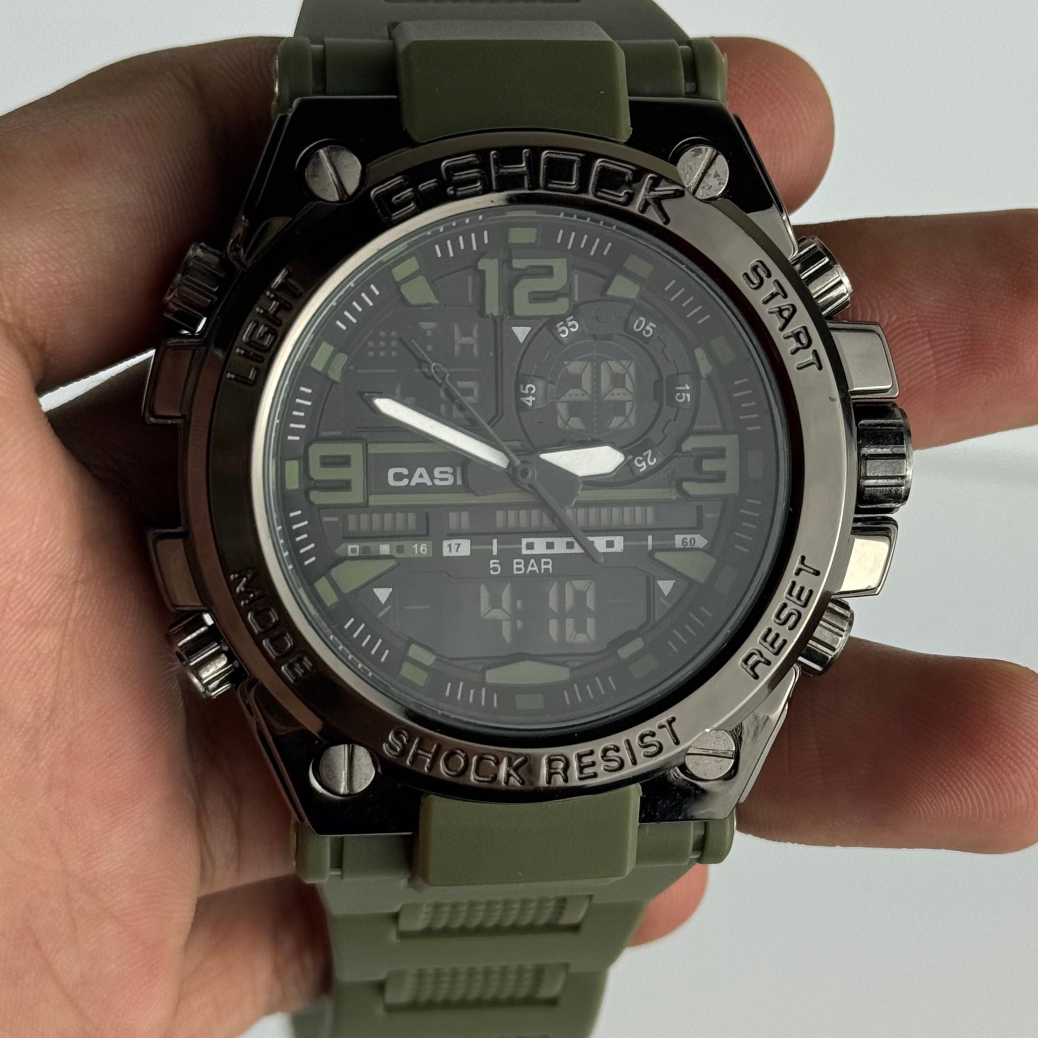 Military Green Tactical Dual Display Sports Watch – Shock & Water Resistant