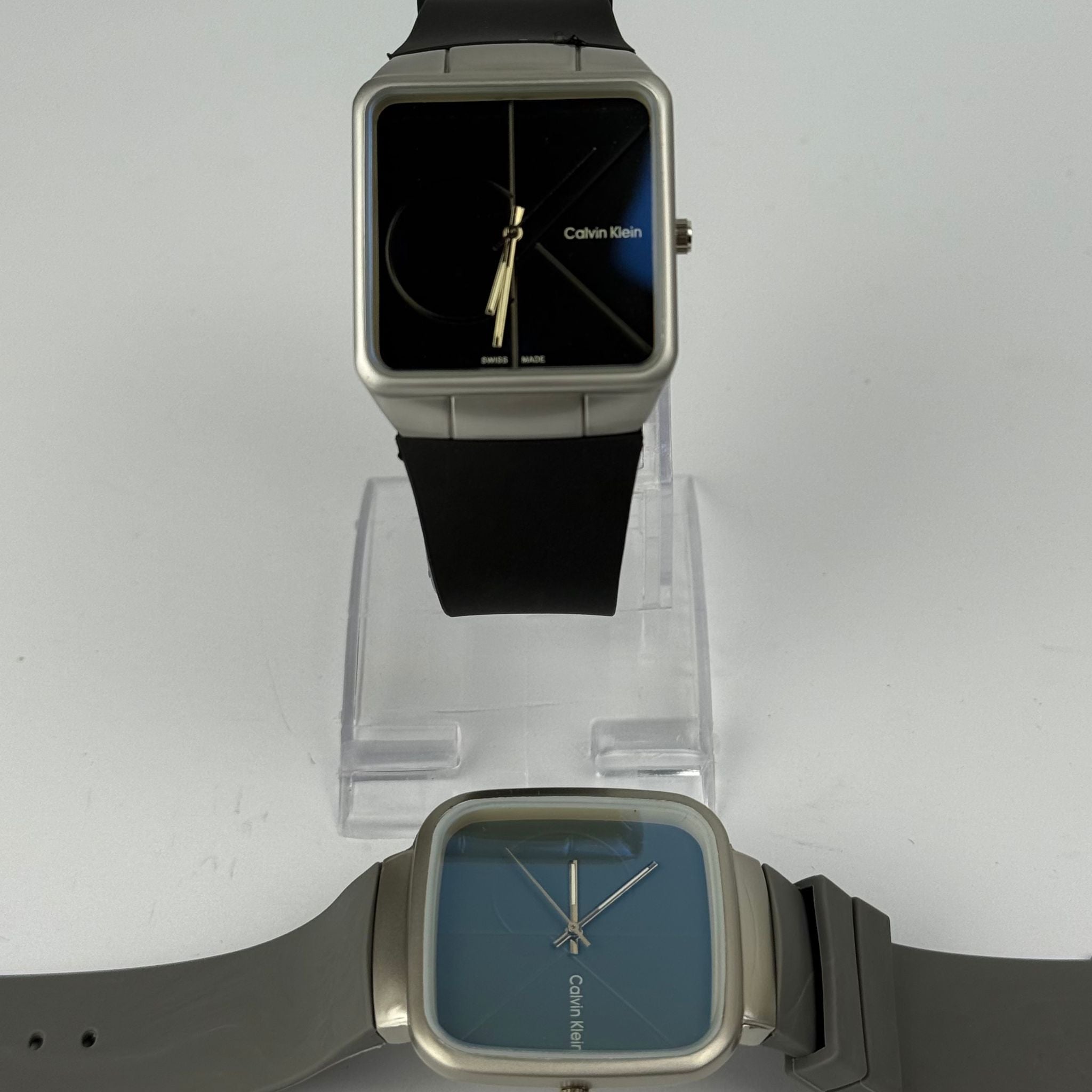Swiss-made square watch with bold blue dial – sleek, minimalist design for everyday and office wear